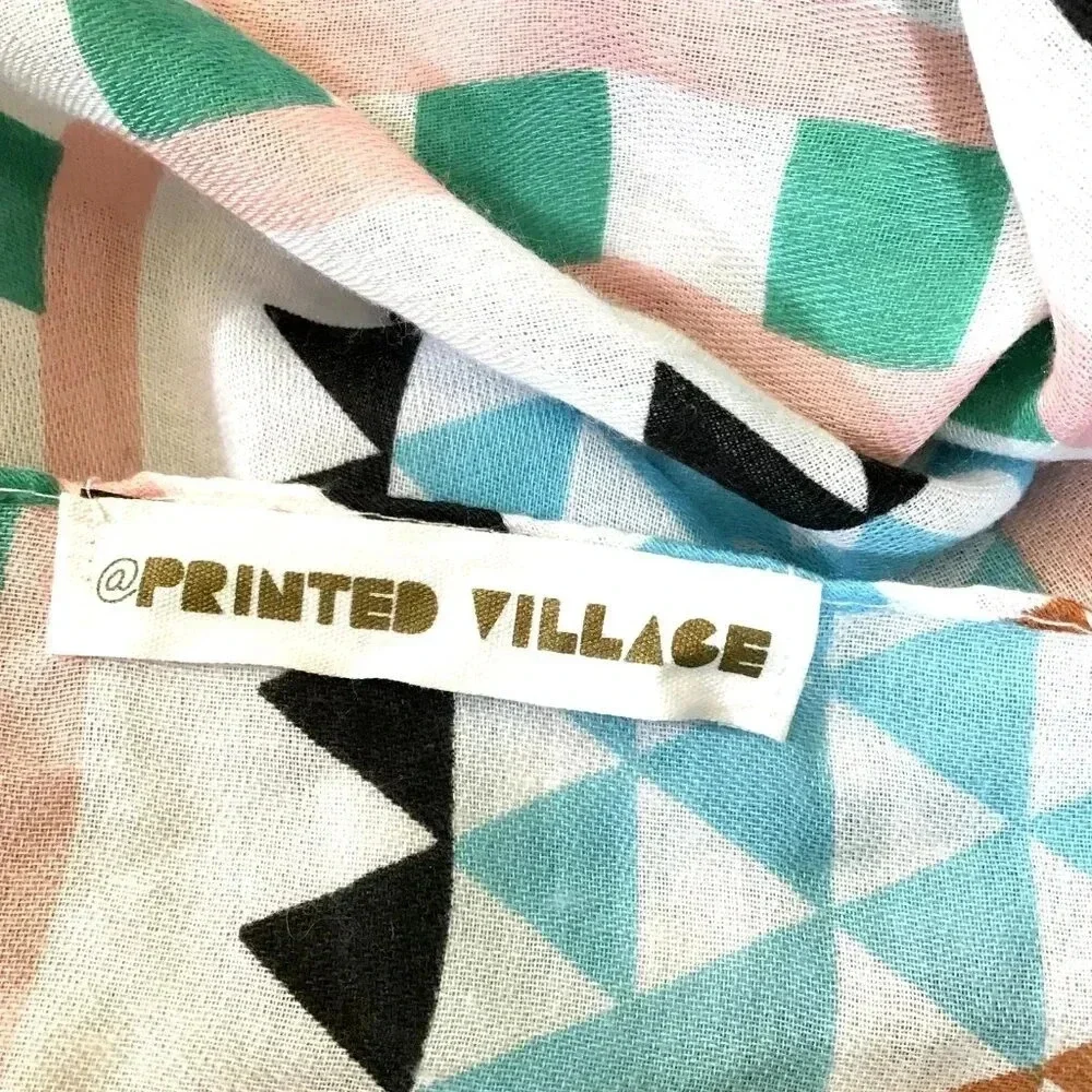 Large Western Scarf Aztec Geometric Printed Village Rectangle Pastels Dupatta